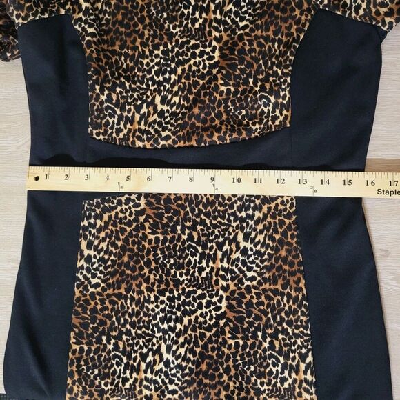 Michael Kors Cheetah Print Panel Dress Sz 6 S- Ponte Knit- Leopard - Black Brown - Picture 6 of 14